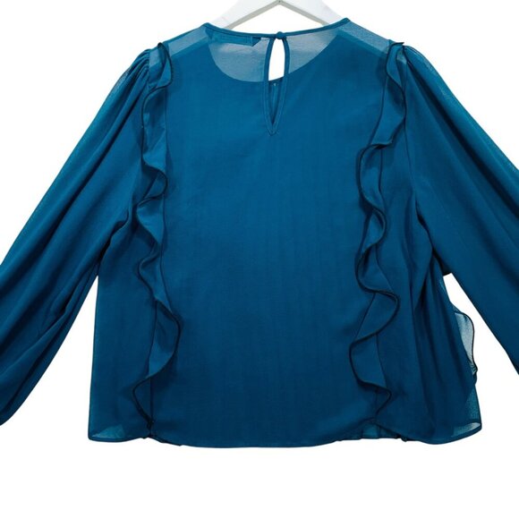 - Zara pleated forest green  ruffled blouse sz meduim - Picture 12 of 15